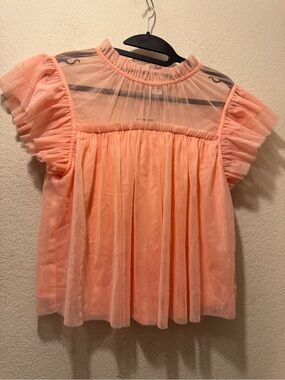 New Joie Peach Mesh Flutter Sleeve Blouse M